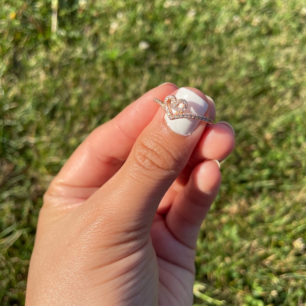 Pandora Sparkling Heart Rose Gold Wishbone Ring